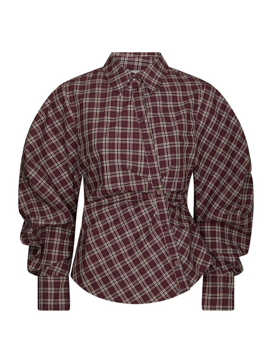 Neoella medium check shirt plum Neo Noir - Afbeelding 4