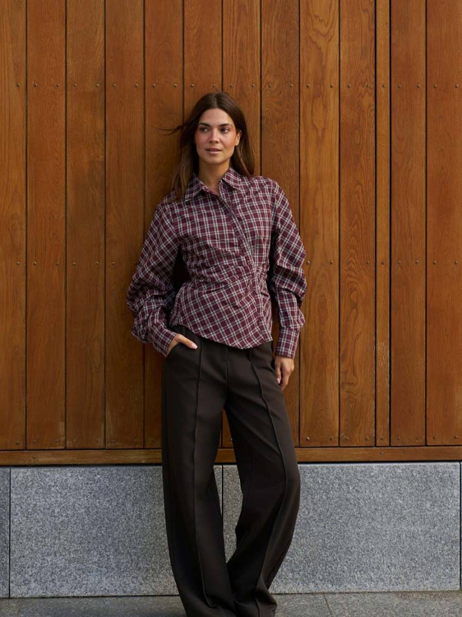 Neoella medium check shirt plum Neo Noir - Afbeelding 2
