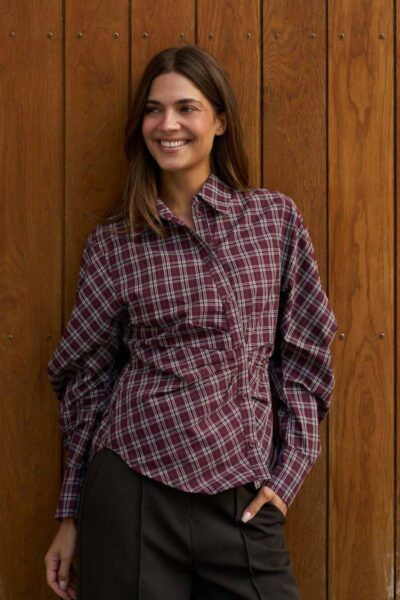 Neoella medium check shirt plum Neo Noir