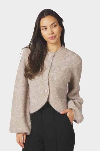 Gio fluffy knit cardigan beige melange Neo Noir