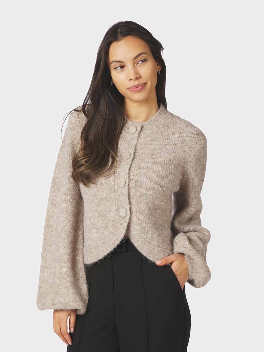 Gio fluffy knit cardigan beige melange Neo Noir - Afbeelding 4