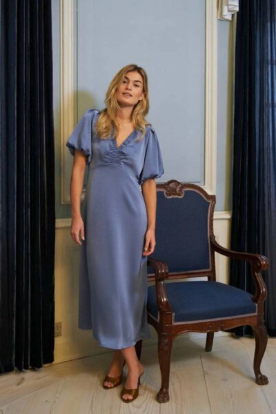 Illana heavy sateen dress smoke blue Neo Noir