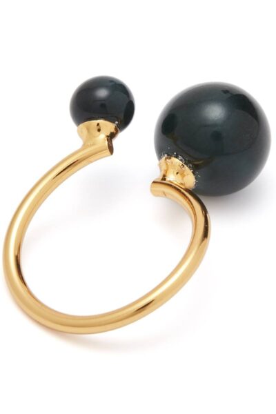Ring 2 pearls adj gold green louise