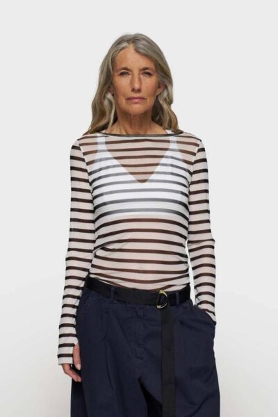 Mesh tee stripes ecru/black 10 DAYS