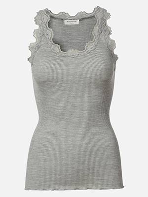 Silk top lace light grey mel. Rosemunde Copenhagen
