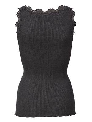Silk top lace dark grey mel. Rosemunde Copenhagen