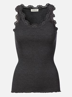 Silk top lace dark grey mel. Rosemunde Copenhagen