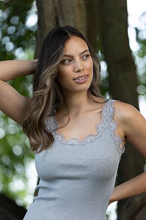 Silk top lace light grey mel. Rosemunde Copenhagen