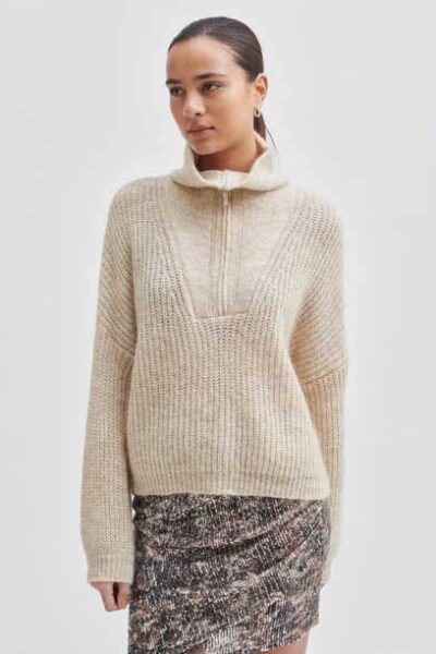 Lusinda knit t-neck zip moonbeam Second Female