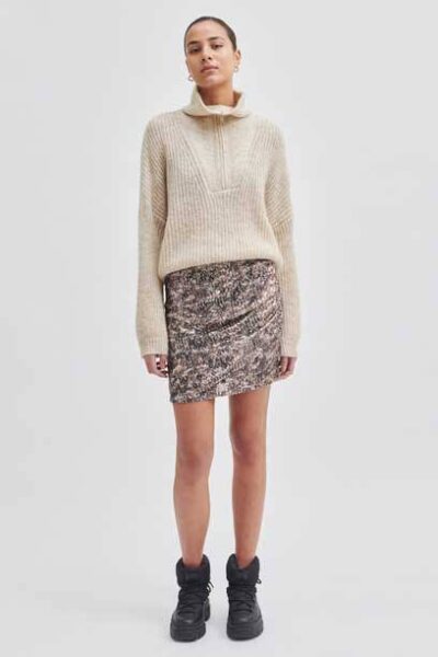 Lusinda knit t-neck zip moonbeam Second Female