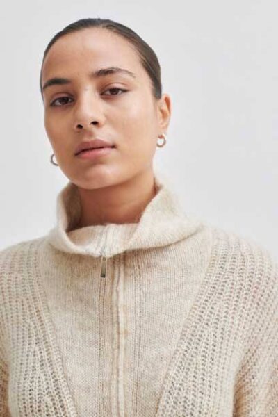 Lusinda knit t-neck zip moonbeam Second Female
