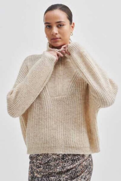 Lusinda knit t-neck zip moonbeam Second Female