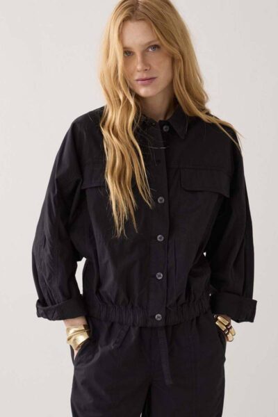 Batwing jacket breezy cotton canvas black Summum