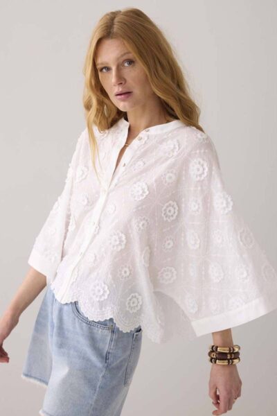Blouse 3D flower white Summum