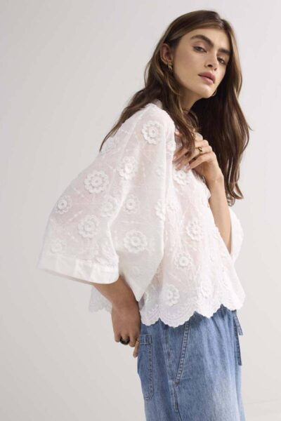 Blouse 3D flower white Summum