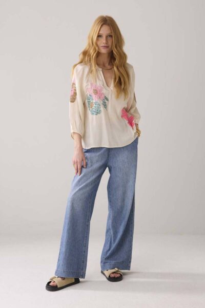 Top solid satin embroidered ivory Summum