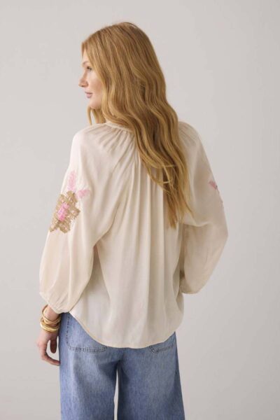 Top solid satin embroidered ivory Summum