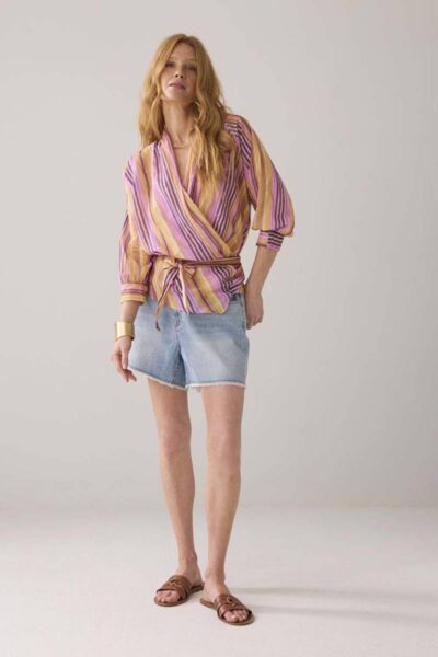 Blouse wrap multi coloured stripe Summum