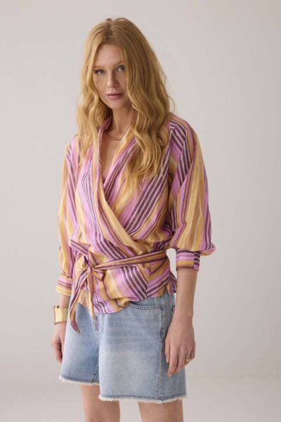 Blouse wrap multi coloured stripe Summum