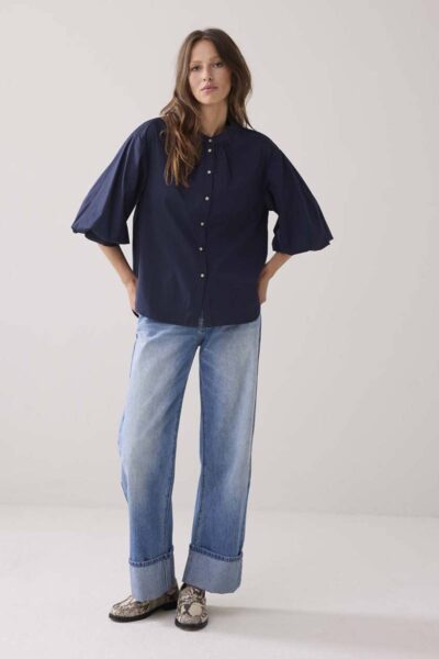 Blouse cotton stretch midnight blue Summum