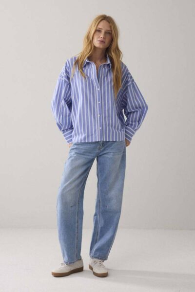Blouse shirt stripe soft blue Summum