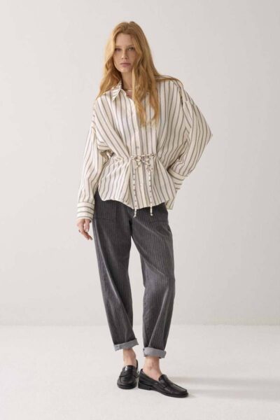 Blouse chenille stripe ivory black Summum