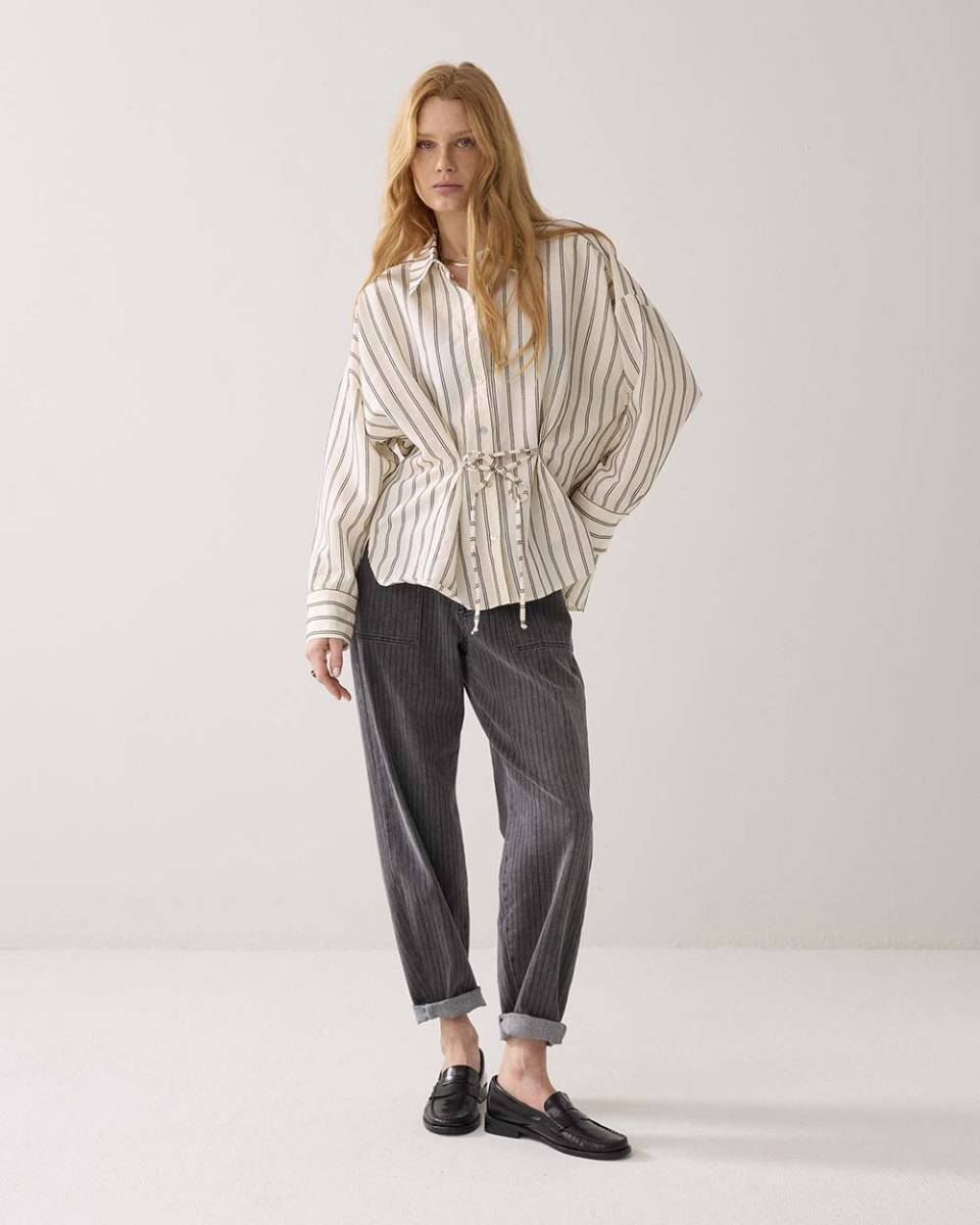 Blouse chenille stripe ivory black Summum - Afbeelding 3