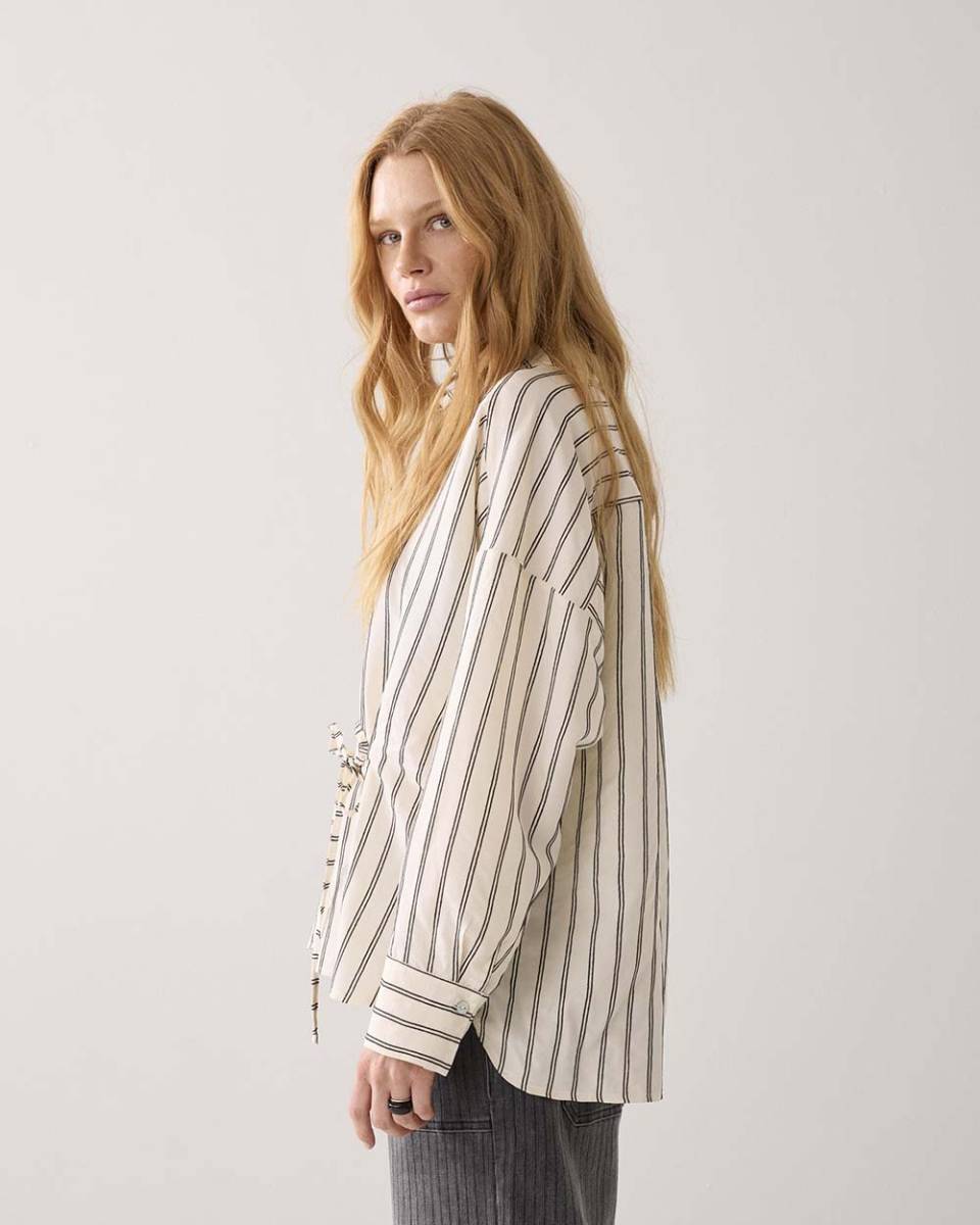 Blouse chenille stripe ivory black Summum - Afbeelding 2