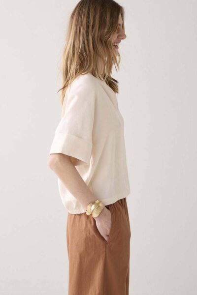 Top short sleeves modal linen blend ivory Summum