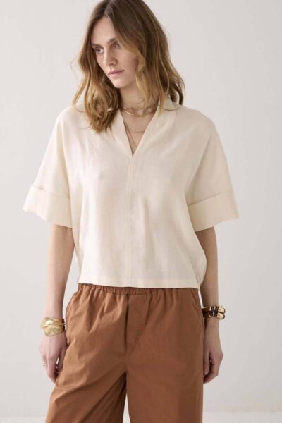 Top short sleeves modal linen blend ivory Summum
