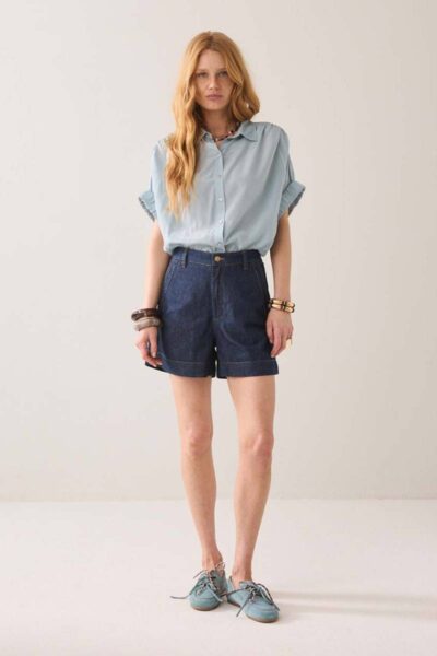 Blouse short sleeves viscose glacier blue Summum