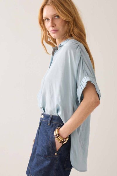 Blouse short sleeves viscose glacier blue Summum