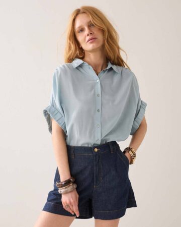 Blouse short sleeves viscose glacier blue Summum