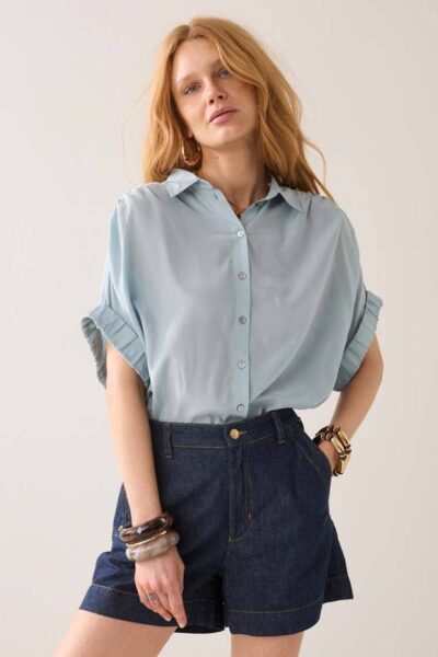 Blouse short sleeves viscose glacier blue Summum