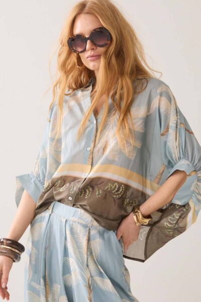 Blouse palmtree glacier blue Summum