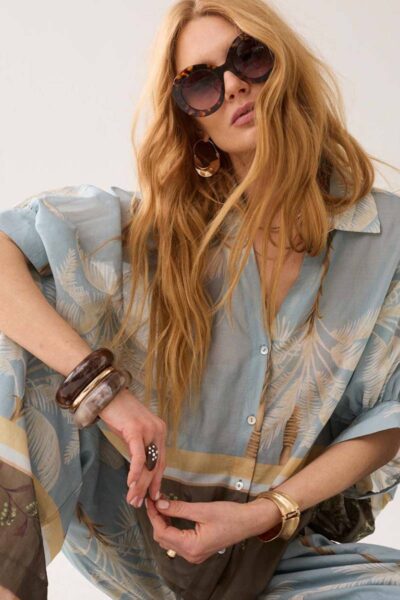 Blouse palmtree glacier blue Summum