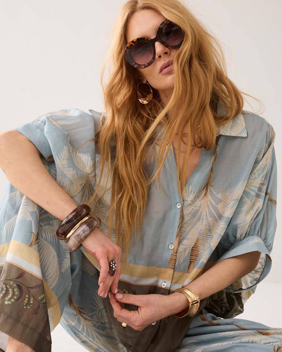 Blouse palmtree glacier blue Summum - Afbeelding 2