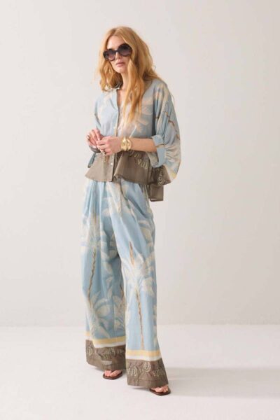 Blouse palmtree glacier blue Summum