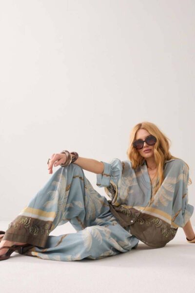 Blouse palmtree glacier blue Summum