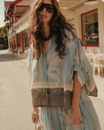 Blouse palmtree glacier blue Summum