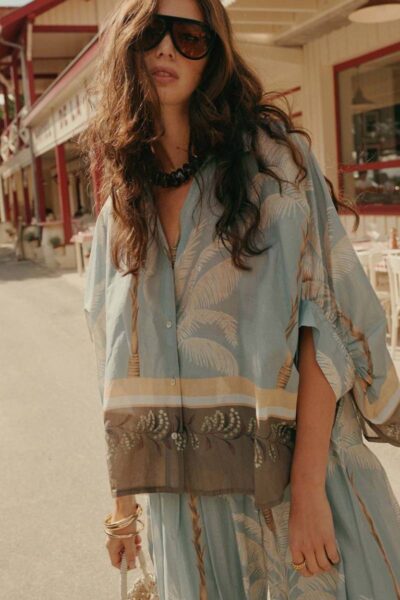 Blouse palmtree glacier blue Summum