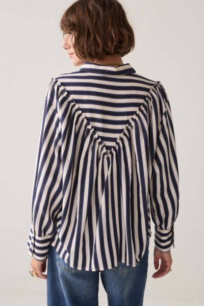 Blouse stripe satin midnight blue Summum
