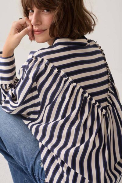 Blouse stripe satin midnight blue Summum