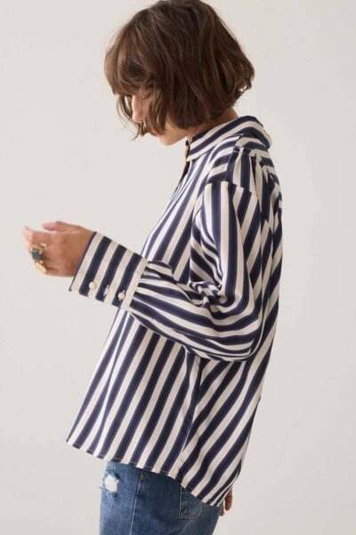 Blouse stripe satin midnight blue Summum