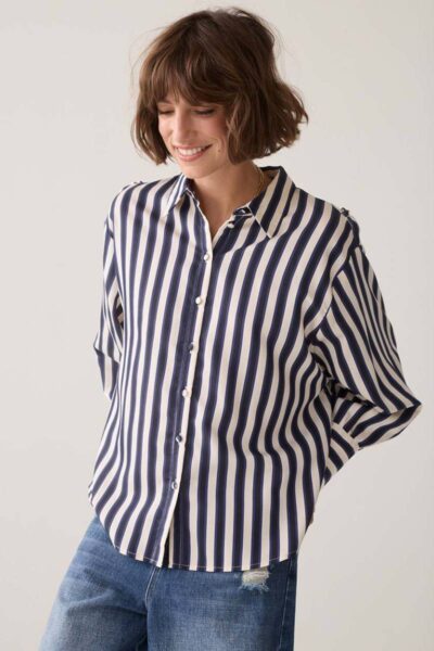Blouse stripe satin midnight blue Summum