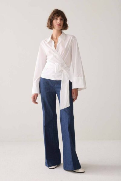 Wrap blouse crispy poplin white Summum
