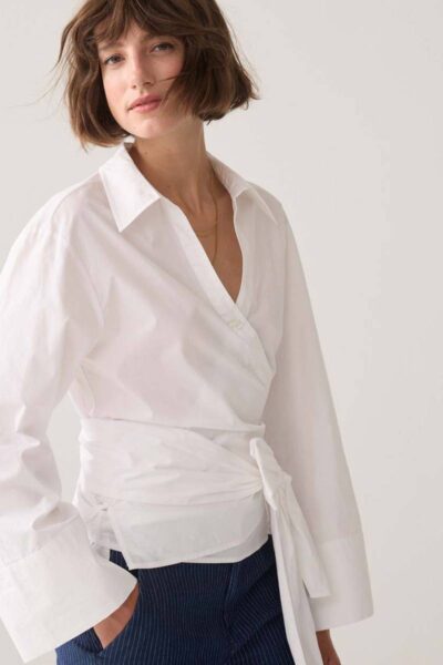Wrap blouse crispy poplin white Summum