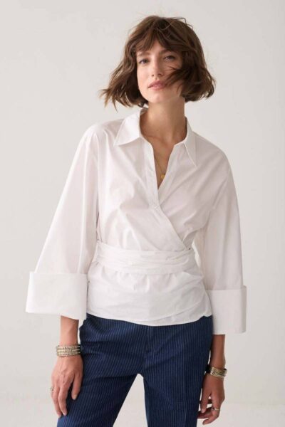 Wrap blouse crispy poplin white Summum
