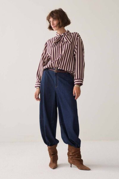 Blouse two tone stripe dark burgundy Summum