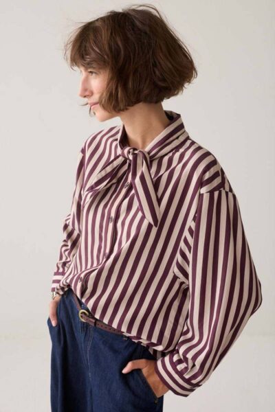 Blouse two tone stripe dark burgundy Summum